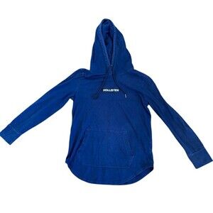Hollister Hoodie Unisex XS Navy Blue Pullover Kangaroo Pocket Logo Patch